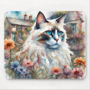 Ragdoll Cat in English Garden Mousepad