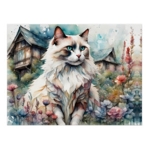 Ragdoll Cat in English Garden Poster