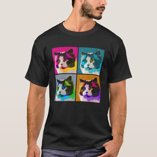 Ragdoll Cat Pop Illustration Farbige Tiermänner T-Shirt (Vorderseite)