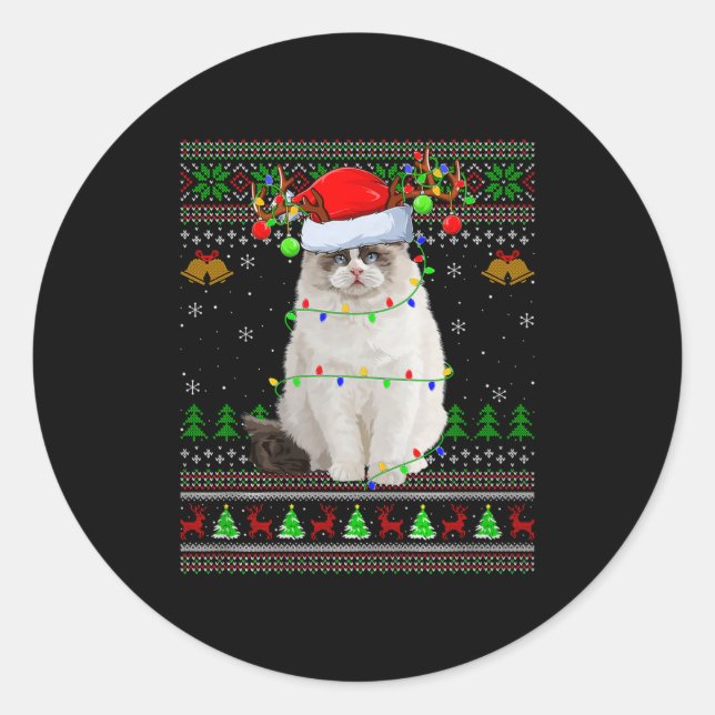 Ragdoll Cat Ugly Christmas Sweaters Holiday Santa  Runder Aufkleber (Vorderseite)