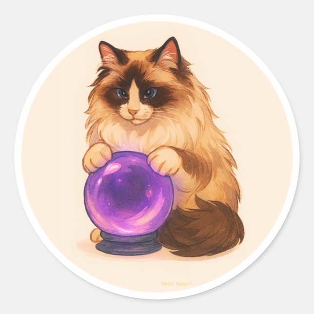 Ragdoll cat with purple crystal ball runder aufkleber (Vorderseite)