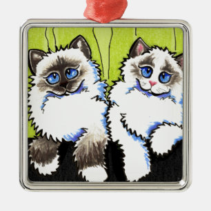 Ragdoll Cats Pair of Dolls Off-Leash Art™ Silbernes Ornament