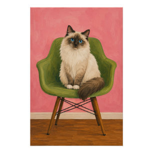 Ragdoll-Katze Grüner Mid Century Sessel Poster