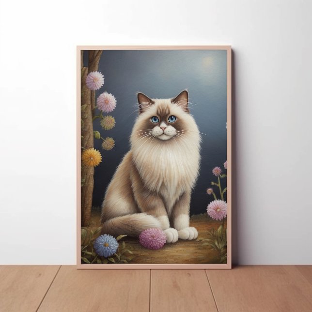 Ragdoll Katze im Garten Fluffy Pet Illustration Poster (Von Creator hochgeladen)