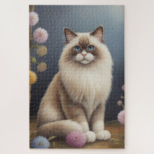 Ragdoll Katze im Garten Fluffy Pet Illustration Puzzle