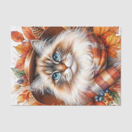 Ragdoll Katze im Herbst mit Herbstlauben Seidenpapier