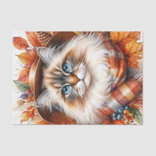 Ragdoll Katze im Herbst mit Herbstlauben Seidenpapier
