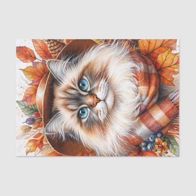 Ragdoll Katze im Herbst mit Herbstlauben Seidenpapier (Vorderseite)