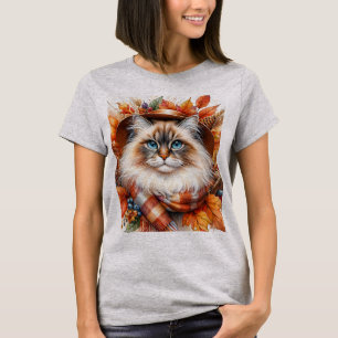 Ragdoll Katze im Herbst mit Herbstlauben T-Shirt