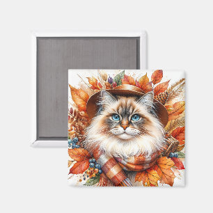 Ragdoll Katze im Herbst mit Scarf Magnet