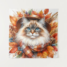 Ragdoll Katze im Herbst mit Scarf Wandteppich