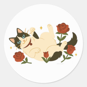 Ragdoll-Katze in Rosen Klassischer runder Aufklebe Aufkleber