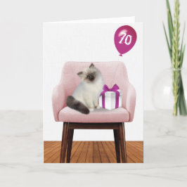Ragdoll Katze mit 70. Geburtstagsballon Karte