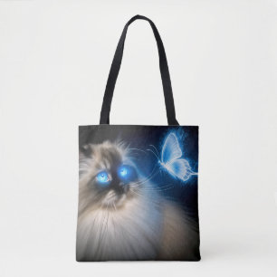 Ragdoll Katze mit blauem Neoplattfliege