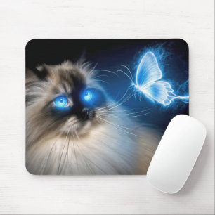 Ragdoll Katze mit blauem Neoplattfliege Mousepad