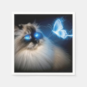 Ragdoll Katze mit blauem Neoplattfliege Serviette