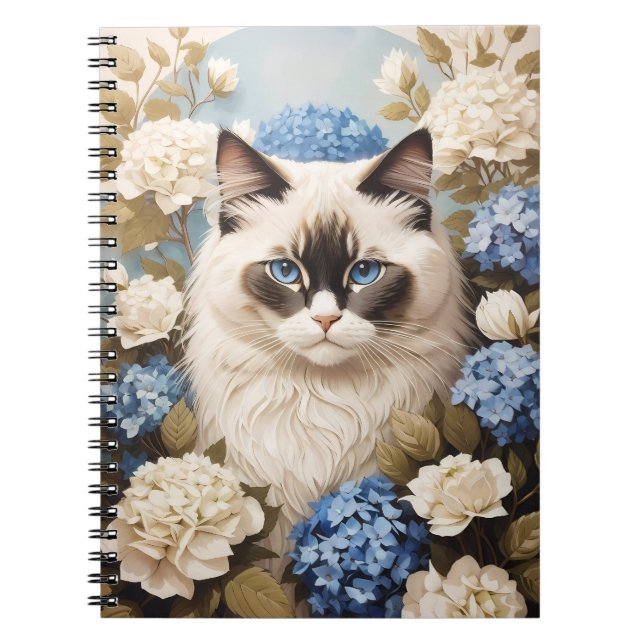 Ragdoll Katze mit Blue Hydrangea-Blume Notizblock (Vorderseite)