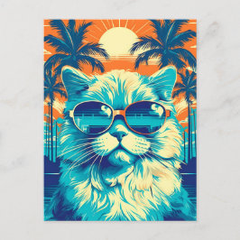 Ragdoll Katze mit Sonnenbrille am Strand Postkarte