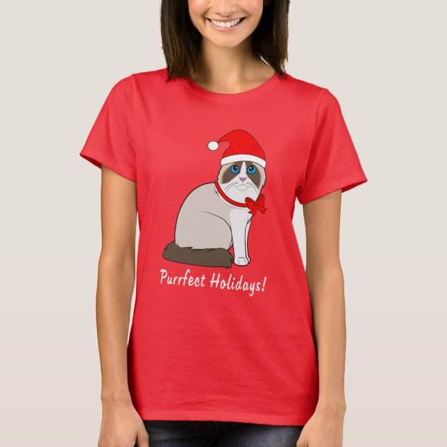 Ragdoll Katze mit Weihnachtsmannmütze Purrfect T-Shirt (Vorderseite)