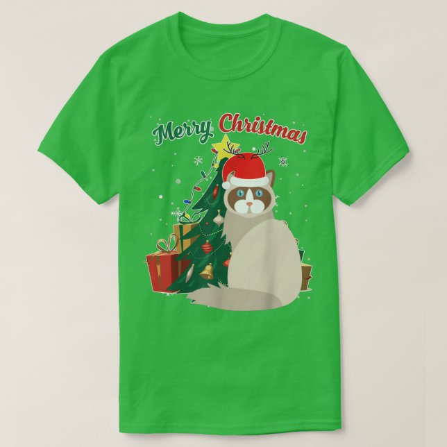Ragdoll Katze Weihnachtsbaum Schneeflocken Weihnac T-Shirt (Design vorne)