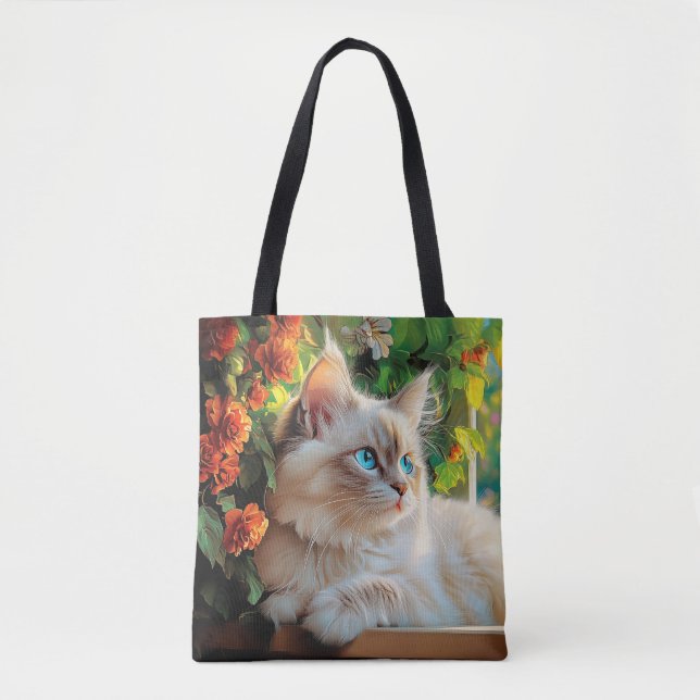 Ragdoll Katzenportrait mit Blume (Vorderseite)