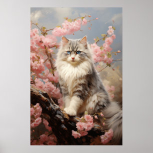 Ragdoll Katzenportrait mit Blume Poster