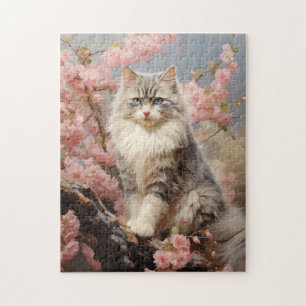 Ragdoll Katzenportrait mit Blume Puzzle