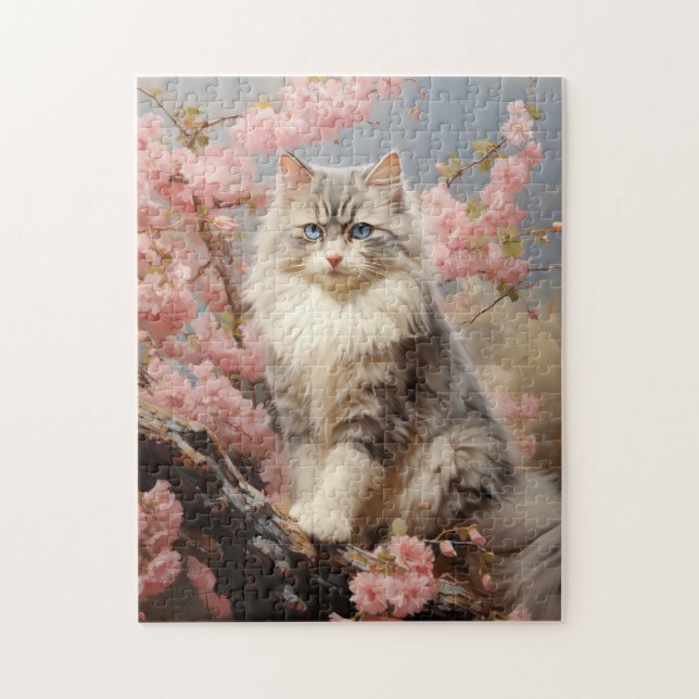 Ragdoll Katzenportrait mit Blume Puzzle (Vertikal)