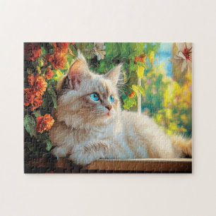 Ragdoll Katzenportrait mit Blume Puzzle