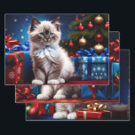 Ragdoll Kitten Christmas Present Geschenkpapier Set<br><div class="desc">Niedliche ragdoll Kitten mit blauem Bogen Ai Generated Art von minx267</div>
