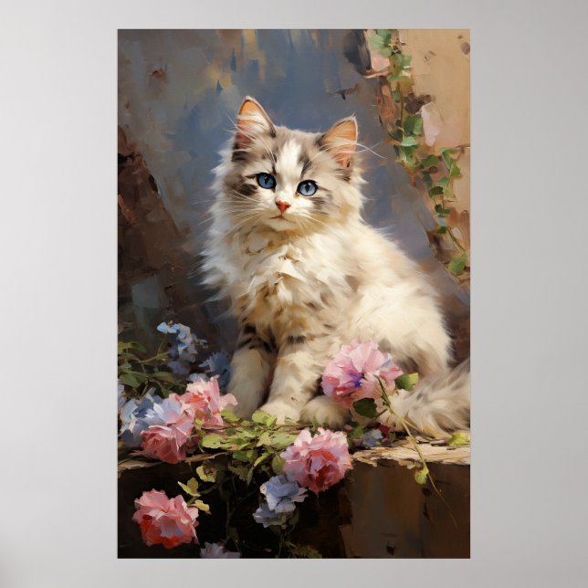 Ragdoll kitten Portrait mit Blume Poster (Vorne)