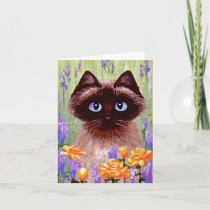 Ragdoll Siamese Burmesen Katze Blumen Rosen Kunst Karte