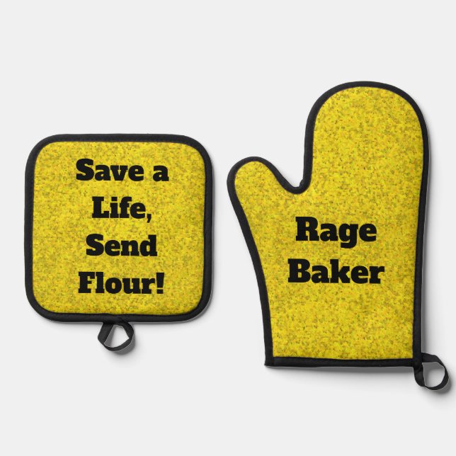 Rage Baker Yellow Oven Mitt und Pot Holder Ofenhandschuh & Topflappen-Set (Vorderseite)