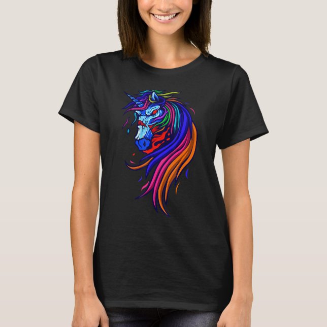 Rage Horse Horror Halloween Frische Tierkunst T-Shirt (Vorderseite)