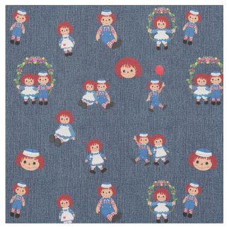 Raggedy Ann und Andy auf Blue Denim Stoff