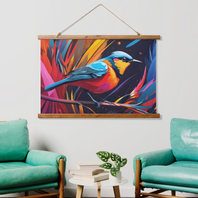 Raggiana Bird Wall Tapestry Wandteppich Mit Holzrahmen (Wohnzimmer)