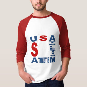 Raglan-Shirt weiß rot USA ATHLETISM T-Shirt