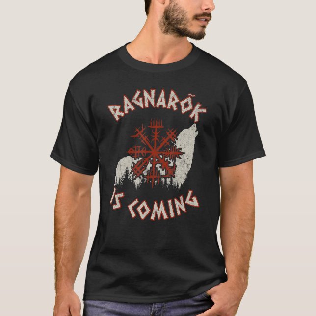 Ragnarok kommt Wolf Vegvisir Viking Vikings T-Shirt (Vorderseite)