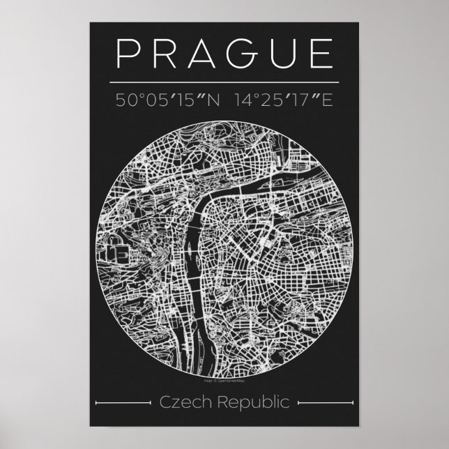 rague Charcoal City Map Poster – Minimal Wall Art (Vorne)