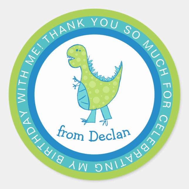 Rahmen | Dino | Name Birthday Vielen Dank Runder Aufkleber (Vorderseite)