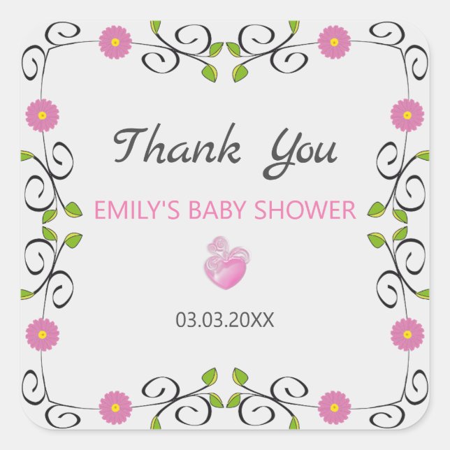 Rahmen für Blume und Blätter Quadratischer Aufkleber (Vorderseite)