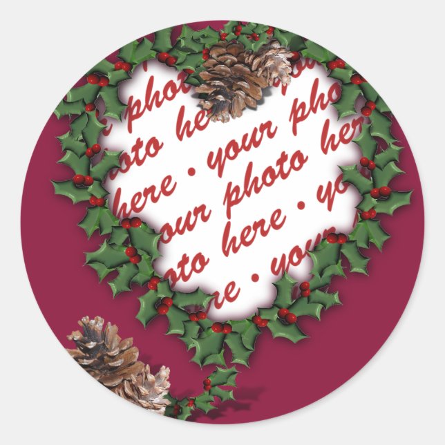 Rahmen für Herzkranz-Fotos Runder Aufkleber (Vorderseite)