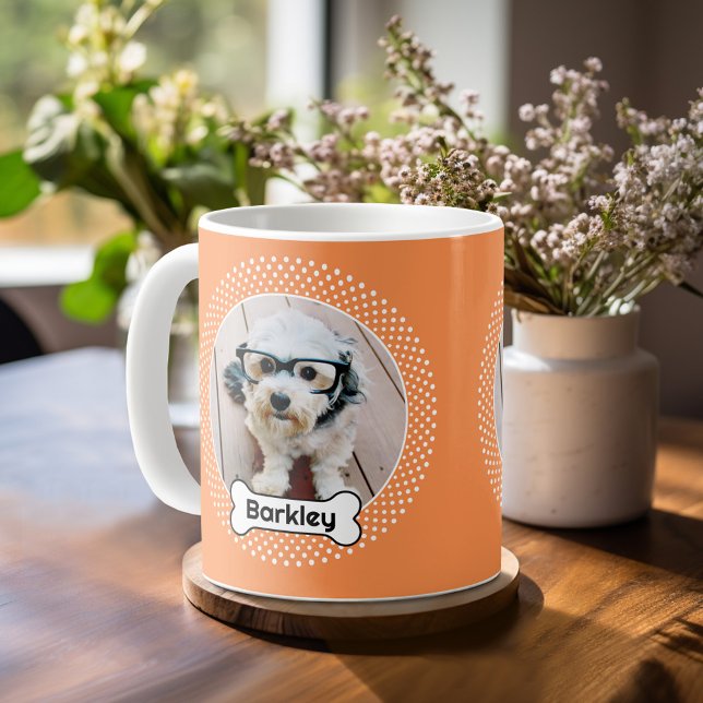 Rahmen für Hundeknochen und Polka-Dot-Foto Kaffeetasse (Personalized mug with a photo on each side - pet theme)
