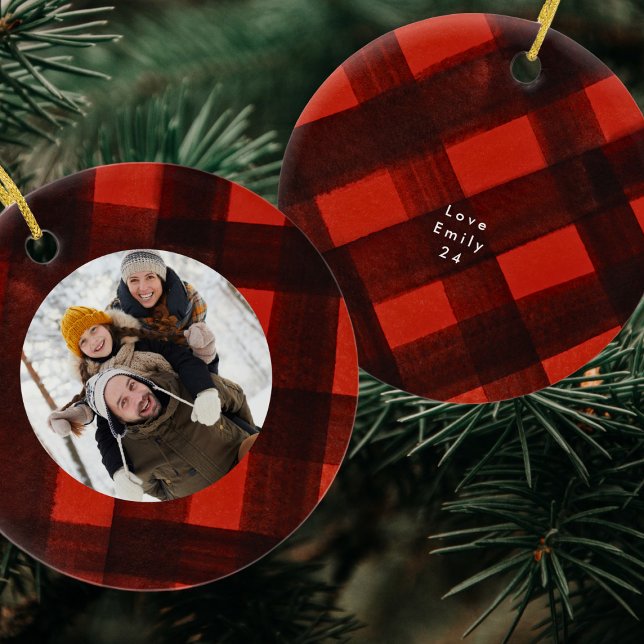Rahmen für Kariertes Foto in Rot, Weihnachten Keramik Ornament (Von Creator hochgeladen)