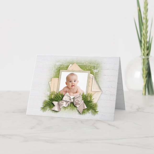 Rahmen für Vintage Weihnachtskiefer Feiertagskarte (Vorderseite)