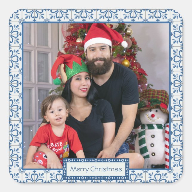 Rahmen für Weihnachtslieder und Blume Quadratischer Aufkleber (Vorderseite)