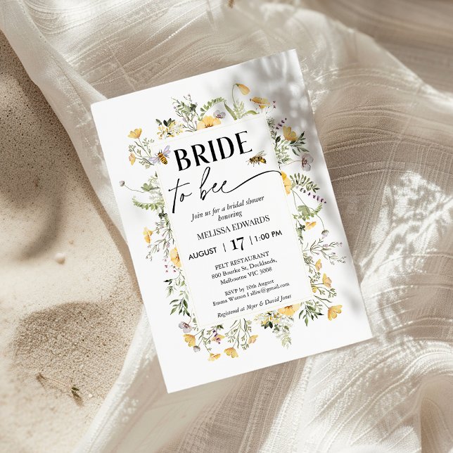 Rahmen Gelbe Wildblume bedeutet Brautparty zu sein Einladung (Bee Bridal Shower Invitation, Meant to Bee Bridal Shower Invite, Wildflowers Bees, Bee Themed Bridal)