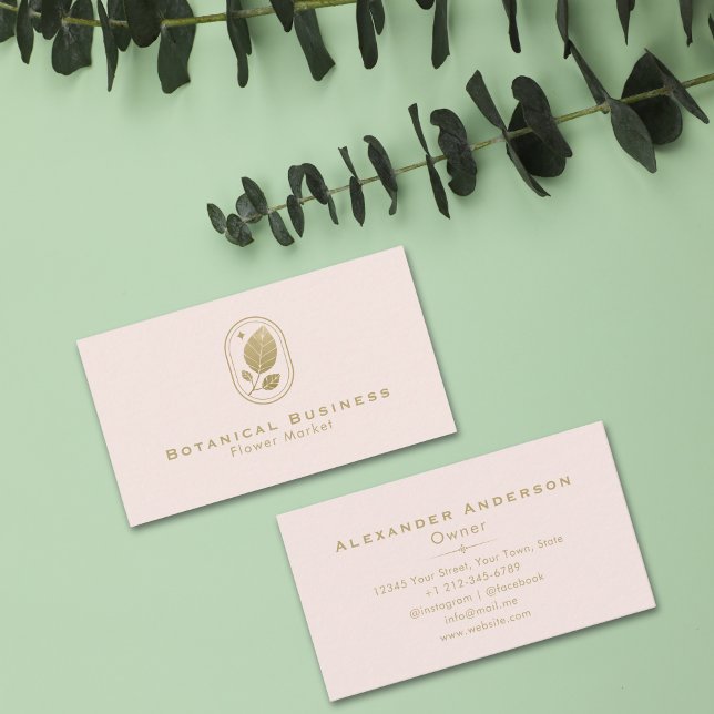 Rahmen Gold Leaf Minimal Botanische Creme Shade Pi Visitenkarte (Frame Gold Leaf Minimal Botanical Cream Shade Pink Business Card)