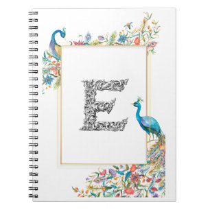 Rahmen mit Aquarell-Pfauen und Blume - E Notizblock