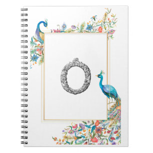 Rahmen mit Aquarell-Pfauen und Blume - O Notizblock